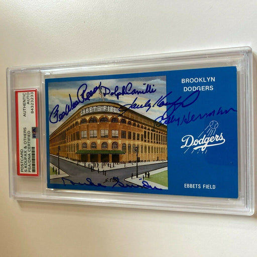 Sandy Koufax Pee Wee Reese Signed Autographed Brooklyn Dodgers Postcard PSA DNA