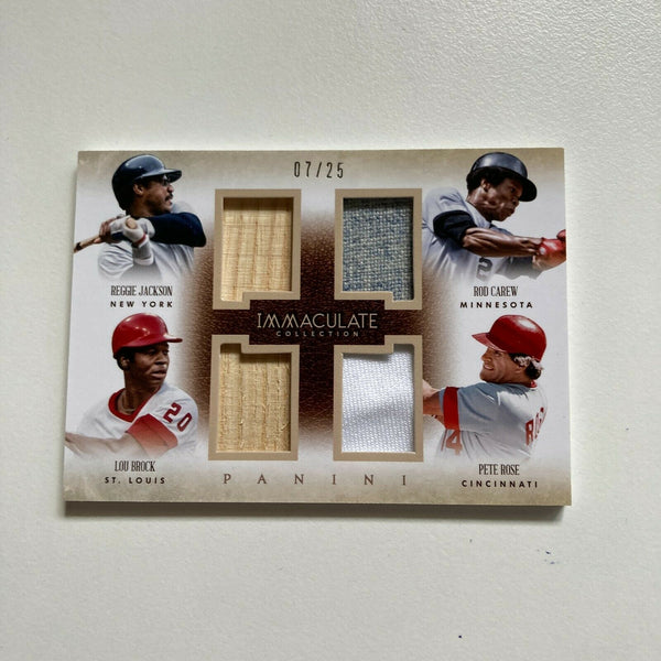 2014 Immaculate Pete Rose Reggie Jackson Brock Game Used Jersey Patch Card #7/25