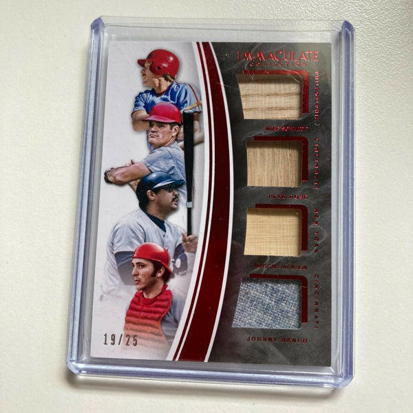 Immaculate Pete Rose Johnny Bench Mike Schmidt Game Used Jersey Patch Card #/25