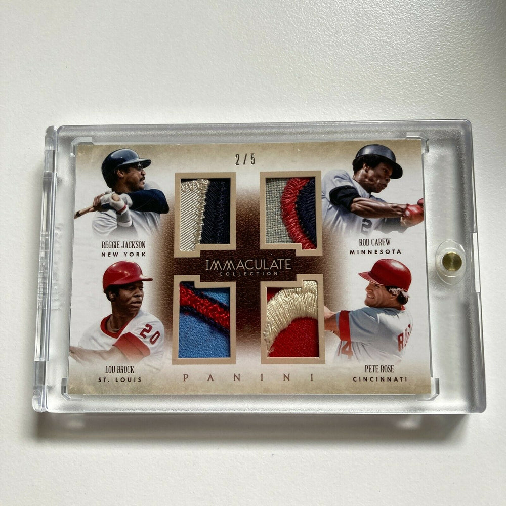 2014 Immaculate Pete Rose Reggie Jackson Brock Game Used Jersey Patch Card #2/5