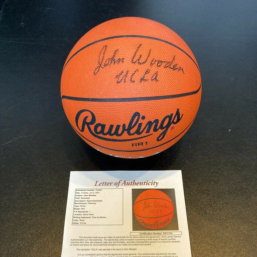 John Wooden UCLA Signed Rawlings Official NCAA Basketball With JSA COA