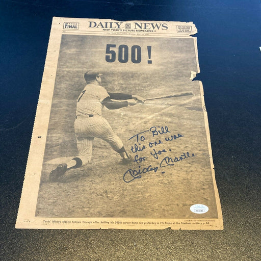 Mickey Mantle Signed Original 500th Home Run May 15 1967 Newspaper Cover JSA COA