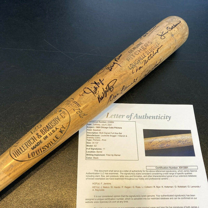 Rare 1969 Chicago Cubs Pitchers Signed Game Used Bat 11 Sigs JSA & Mears COA