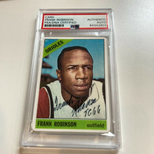 1966 Topps Frank Robinson Signed Porcelain Baseball Card PSA DNA "Triple Crown"