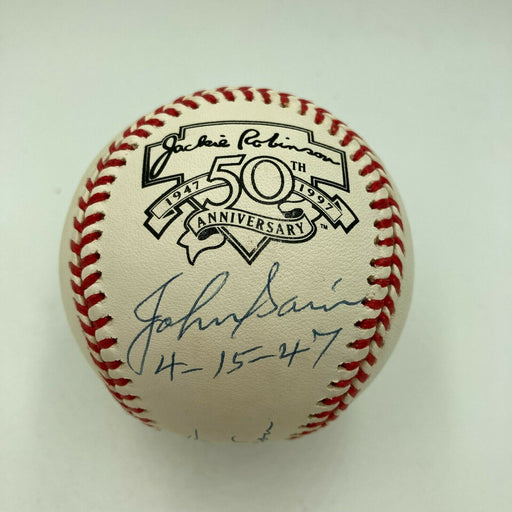 Johnny Sain First Pitch To Jackie Robinson 4-15-47 Signed Baseball JSA COA