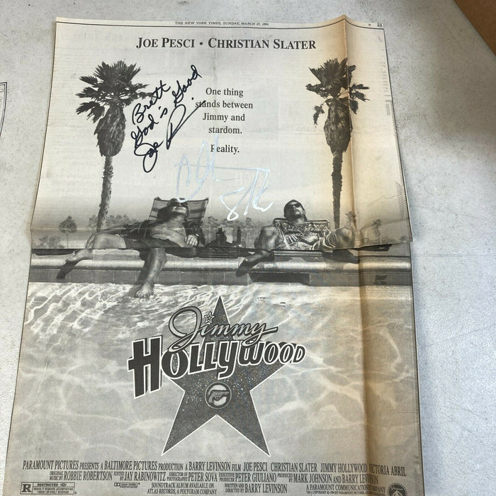 Joe Pesci & Christian Slater Signed Jimmy Hollywood Newspaper Poster