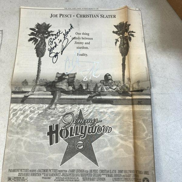 Joe Pesci & Christian Slater Signed Jimmy Hollywood Newspaper Poster