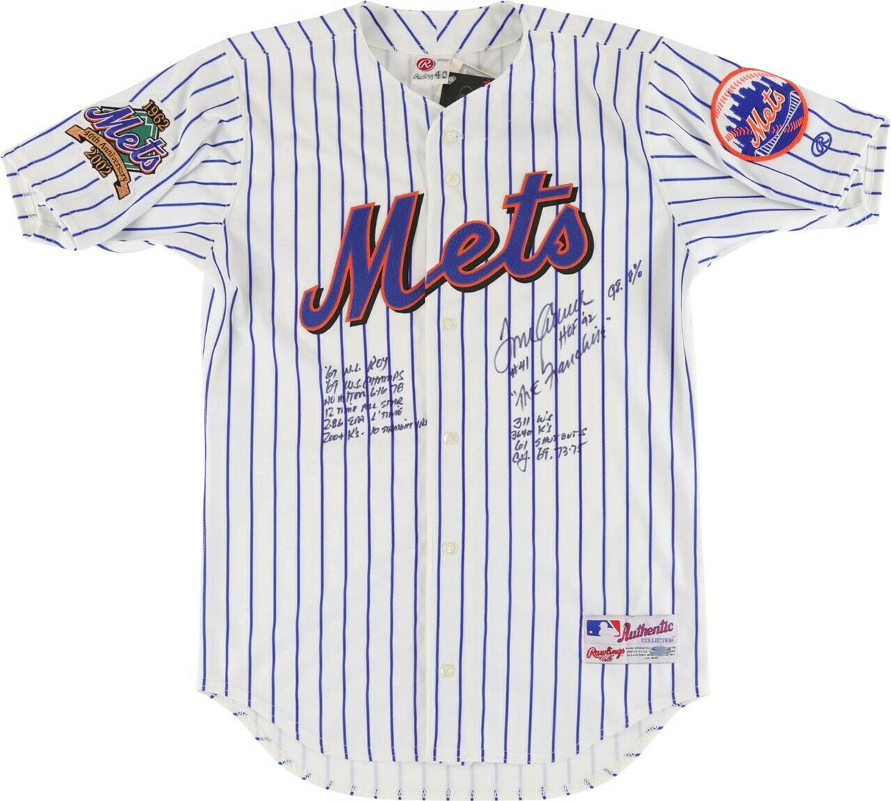 Extraordinary Tom Seaver Signed Heavily Inscribed STAT New York Mets Jersey JSA