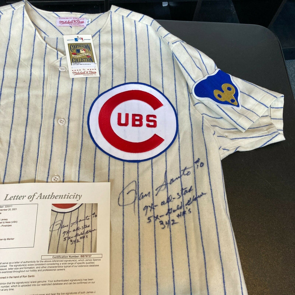 Ron Santo Signed Heavily Inscribed Authentic Chicago Cubs STAT Jersey JSA  COA