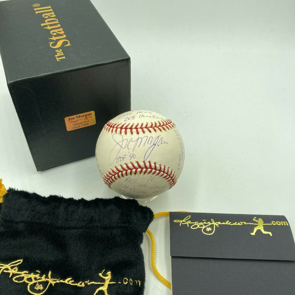 Joe Morgan Signed Heavily Inscribed Career STAT Baseball Reggie Jackson COA