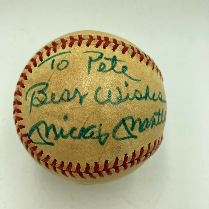 Mickey Mantle Signed Vintage American League Baseball "To Pete" JSA COA