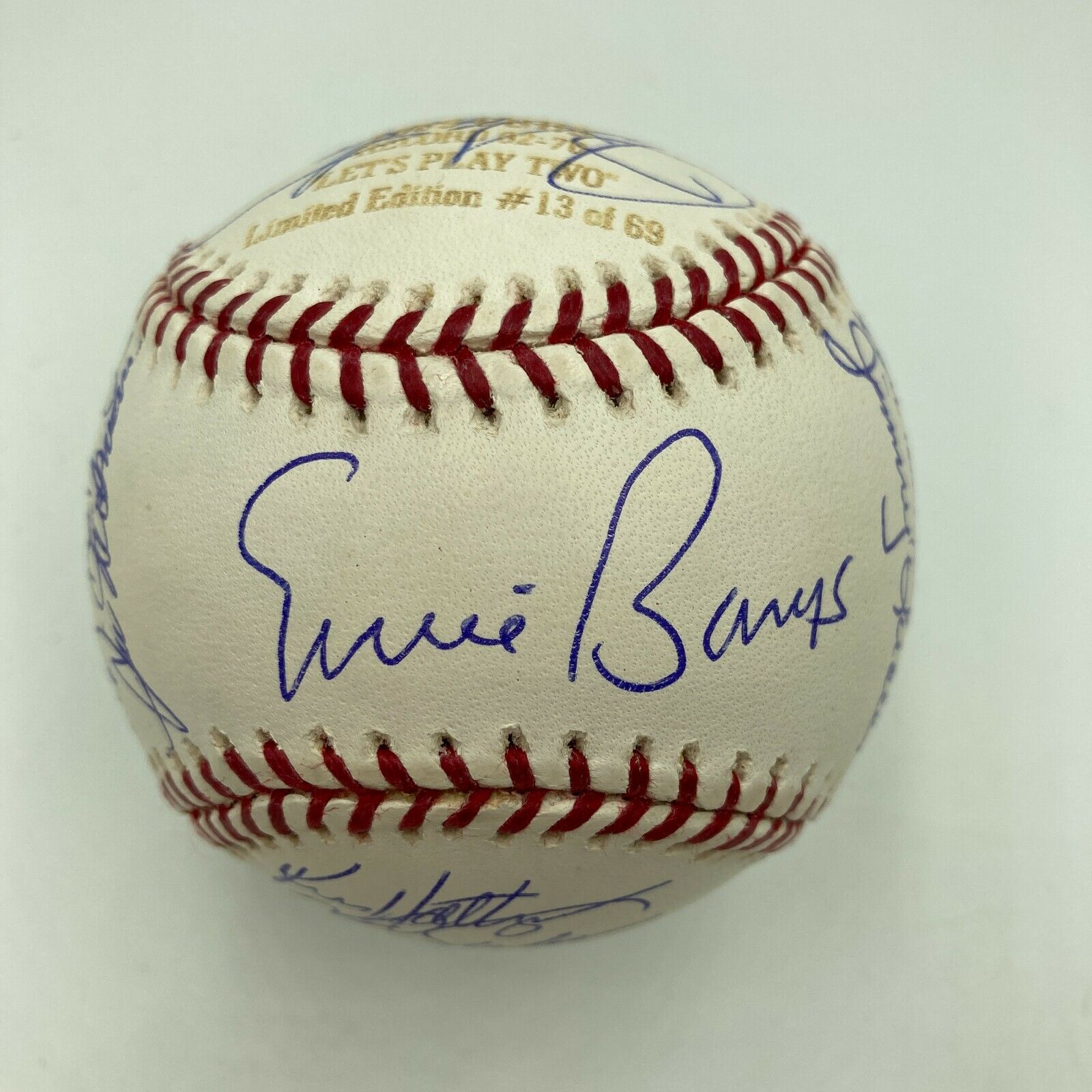 Ernie Banks Let's Play Two Signed Baseball JSA