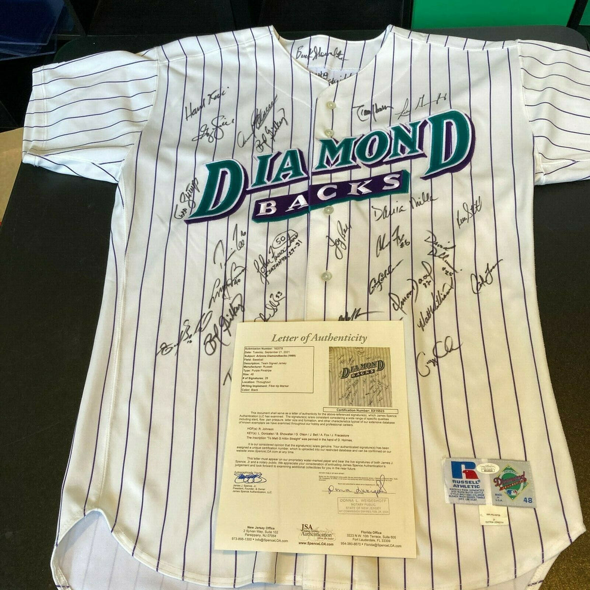 1999 Arizona Diamondbacks Team Signed Game Issued Jersey Randy Johnson JSA  COA