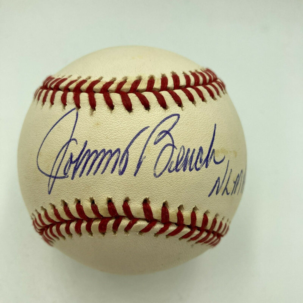 Johnny Bench NL MVP 1970 & 1972 Signed Baseball PSA DNA Sticker
