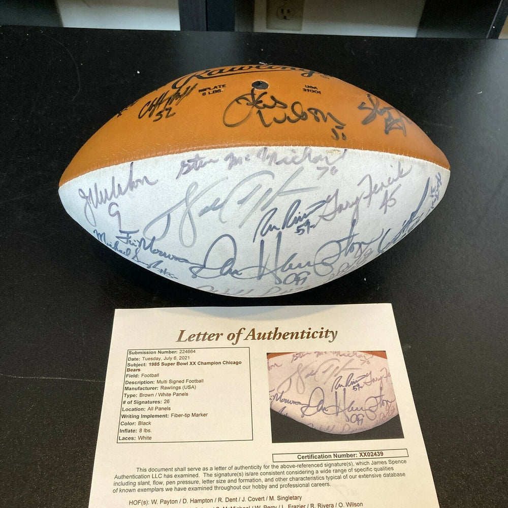 1985 Chicago Bears Super Bowl Champs Team Signed Football Walter Payton JSA COA