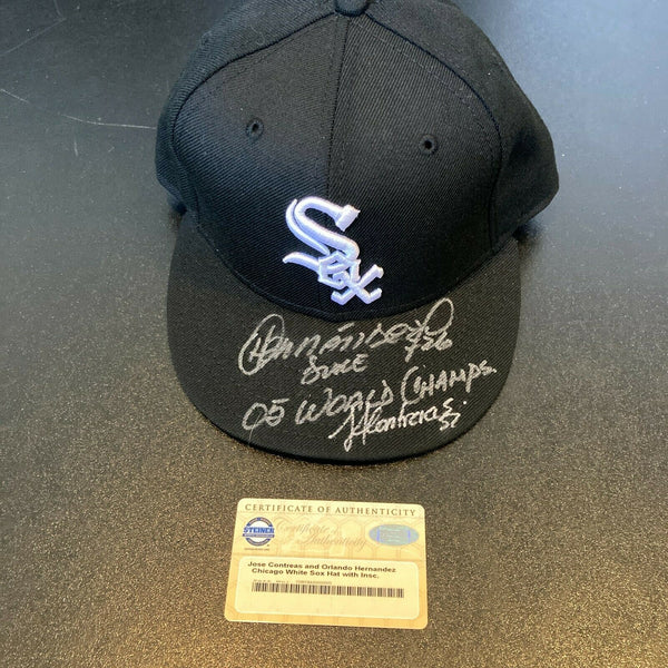 Orlando Hernandez Jose Contreras 2005 W.S. Signed Chicago White Sox Hat Steiner