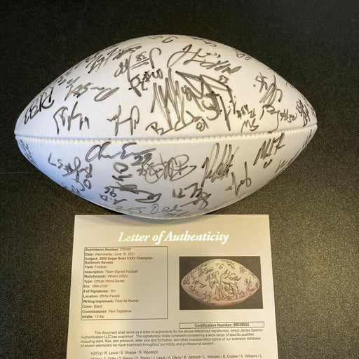 2000 Baltimore Ravens Super Bowl Champs Team Signed Football Ray Lewis JSA COA