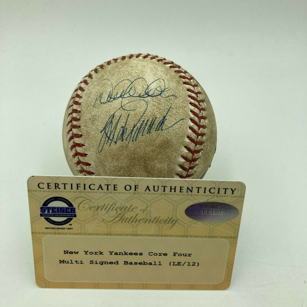 Derek Jeter Mariano Rivera Core Four Game Used Signed Baseball