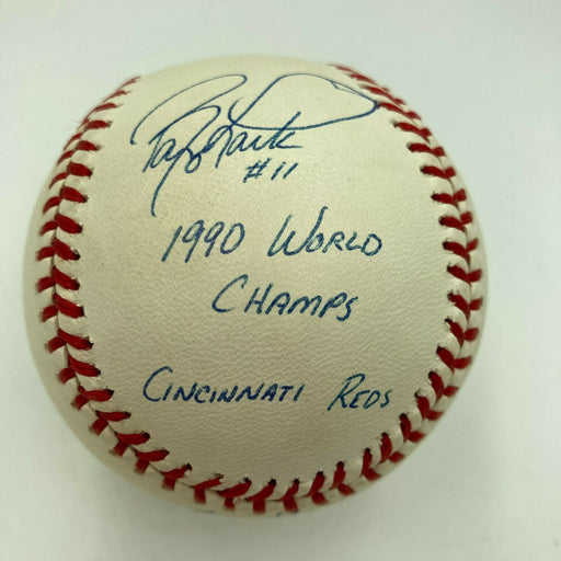 Barry Larkin Tony Perez 1990 Cincinnati Reds W.S. Champs Signed Baseball PSA DNA
