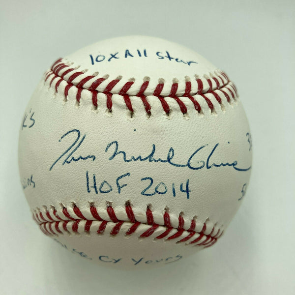 Tom Glavine Signed Heavily Inscribed Stat MLB Baseball With JSA COA