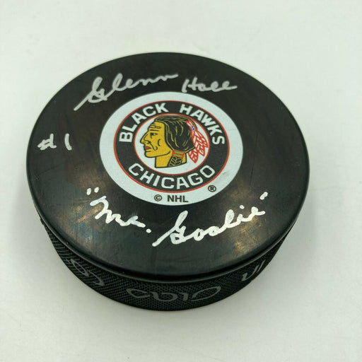 Glenn Hall "Mr. Goalie" Signed Chicago Blackhawks Puck PSA DNA Sticker