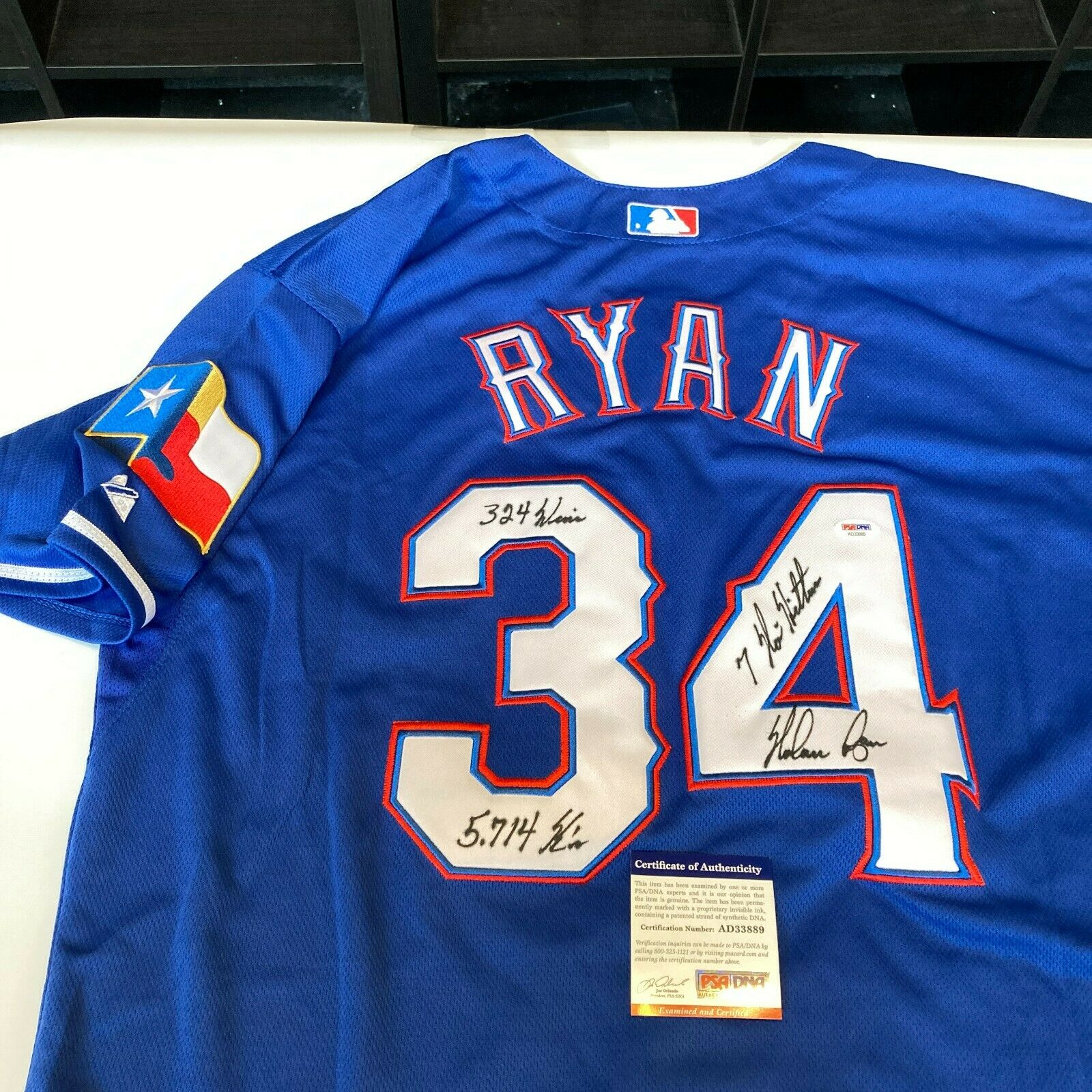 Nolan Ryan Signed Heavily Inscribed Texas Rangers Game Model STAT Jersey  JSA COA