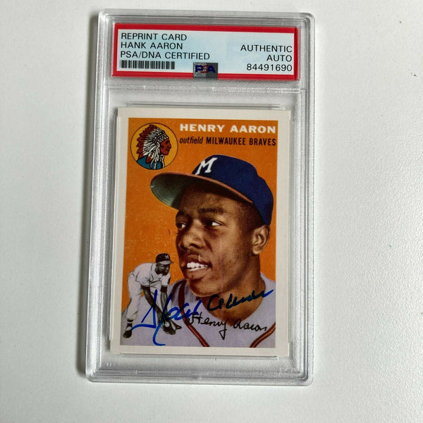 1954 Topps Hank Aaron Signed Autographed Rookie Rc RP Baseball Card PSA DNA COA