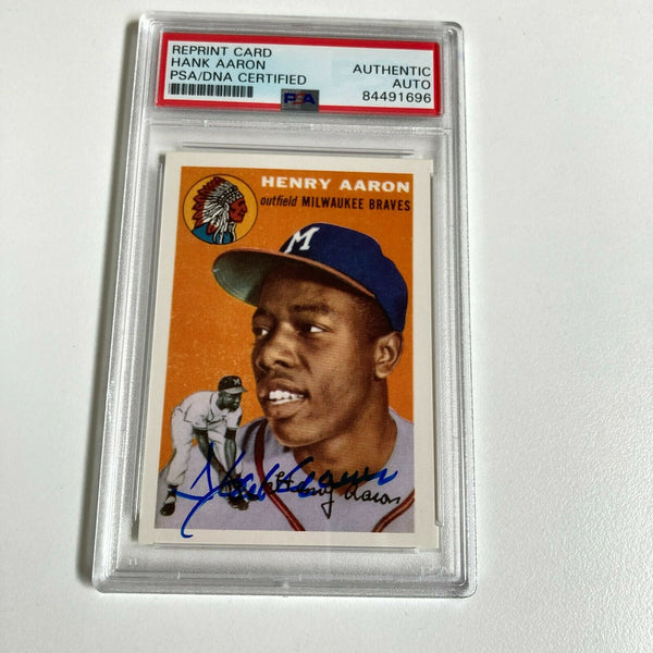 1954 Topps Hank Aaron Signed Autographed Rookie Rc RP Baseball Card PSA DNA COA