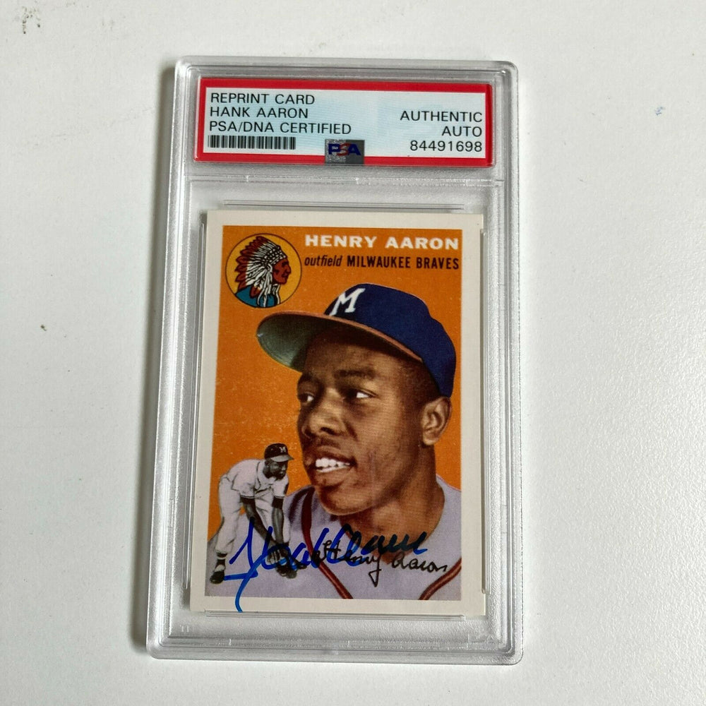 1954 Topps Hank Aaron Signed Autographed Rookie Rc RP Baseball Card PSA DNA COA