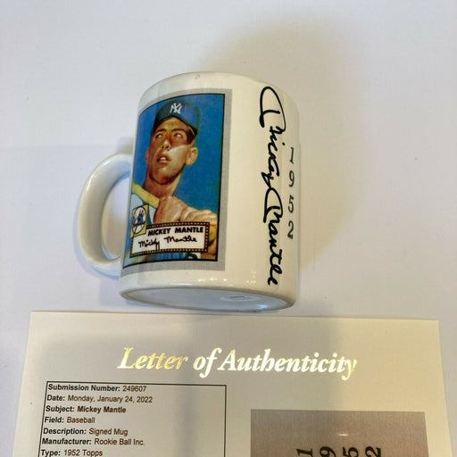 Mickey Mantle Signed 1952 Topps Baseball Card Mug With JSA COA