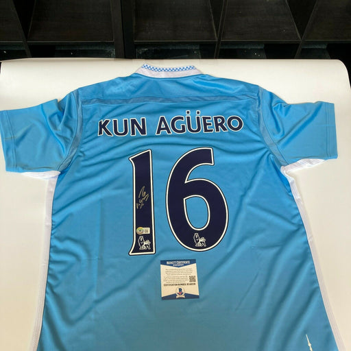 Sergio Kun Aguero Signed Autographed Manchester City Soccer Jersey Beckett COA