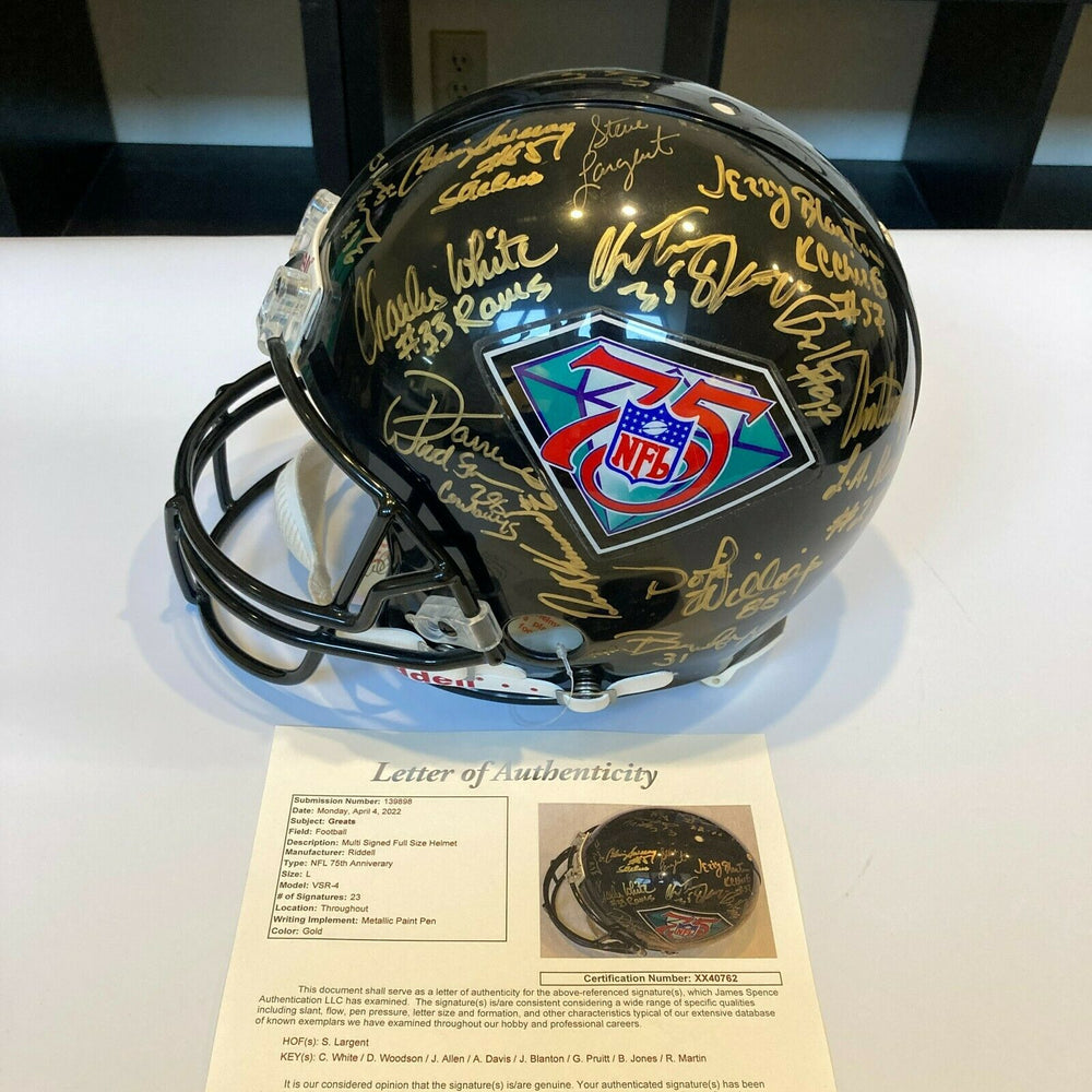 Hall Of Fame NFL 75th Anniversary Multi-Signed Full Size Football Helm — Showpieces Sports