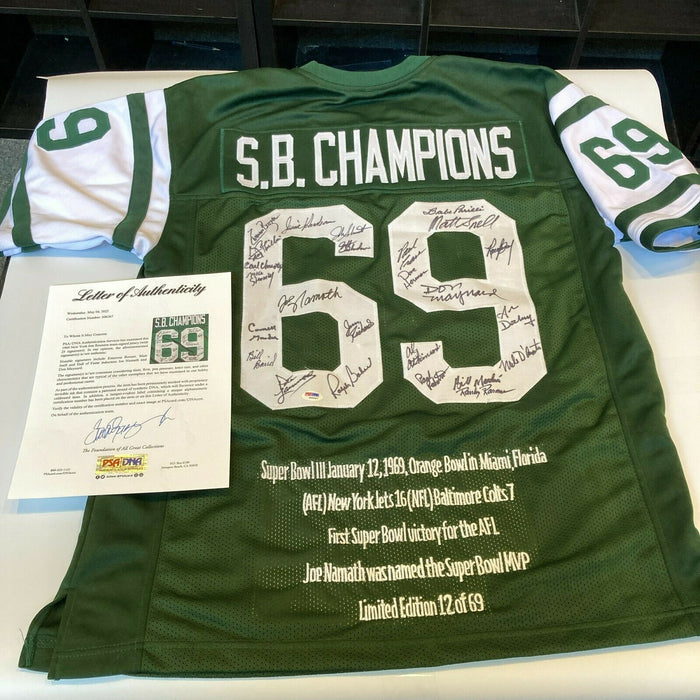 1969 New York Jets Super Bowl Champs Team Signed Jersey Joe Namath PSA DNA