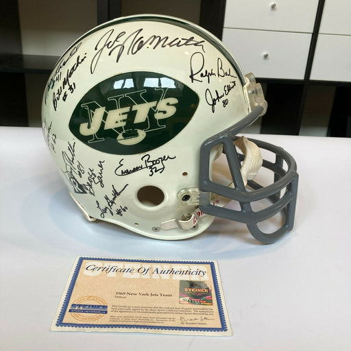 1969 New York Jets Super Bowl Champs Team Signed Full Size Helmet Steiner COA