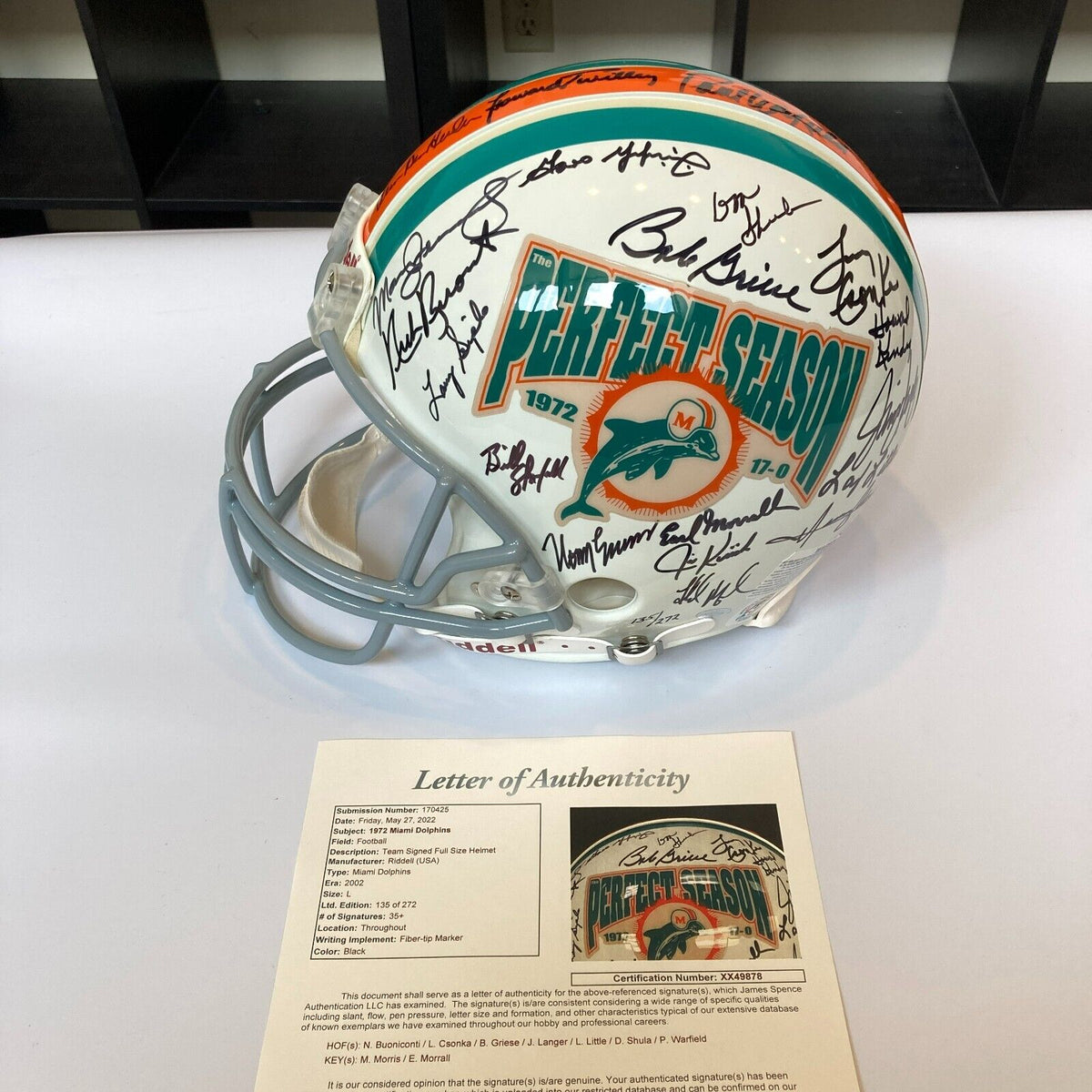 1972 Miami Dolphins Super Bowl Champs Team Signed Full Size Helmet Beckett  COA