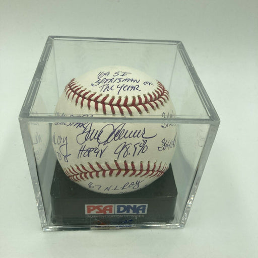 Stunning Tom Seaver Signed Heavily Inscribed STAT Baseball PSA DNA Graded MINT 9