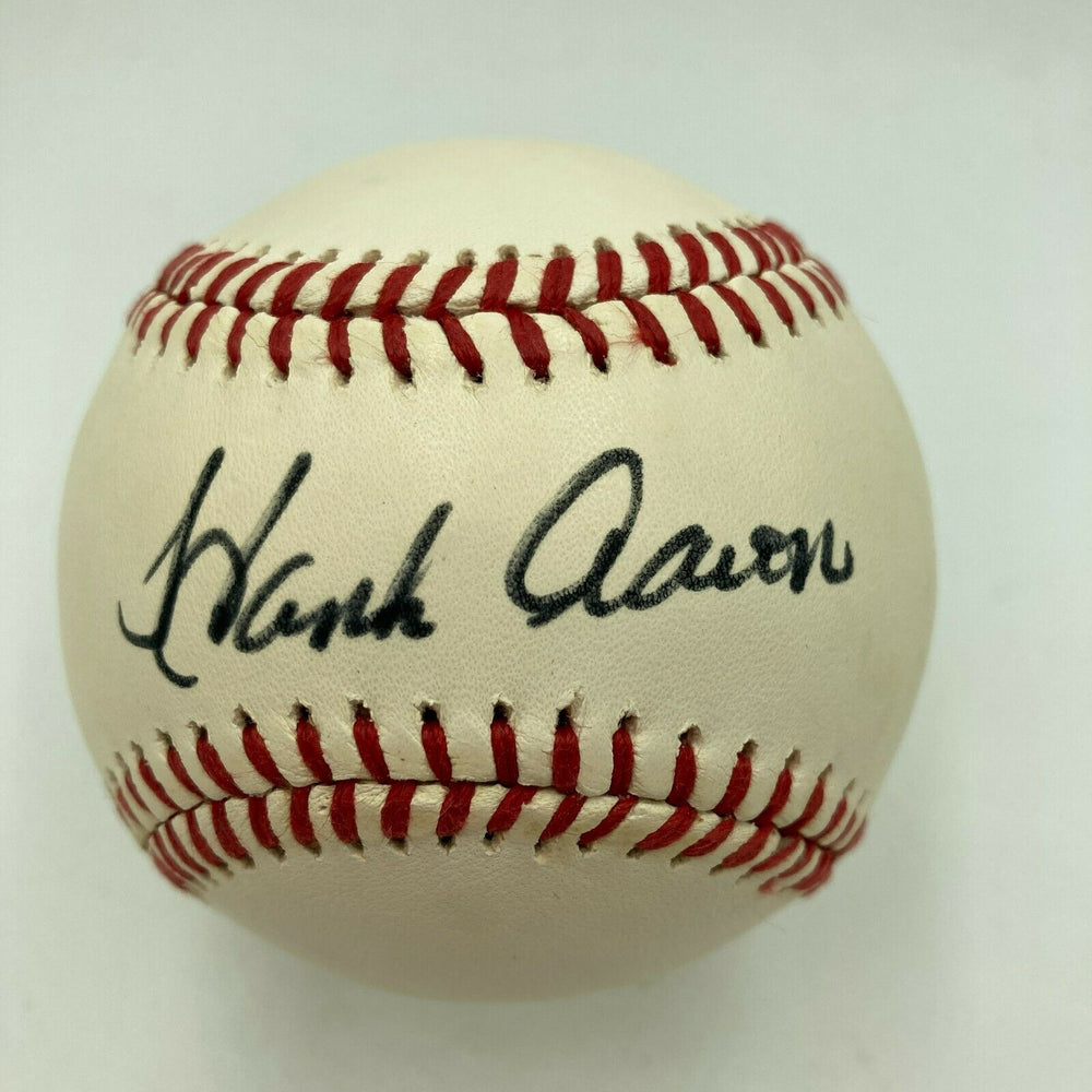 Beautiful Hank Aaron Playing Days Signed 1970's National League Baseball JSA COA