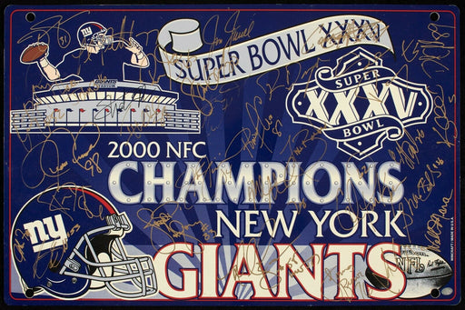2000 New York Giants Champs Team Signed Super Bowl XXXV Display Sign Beckett COA