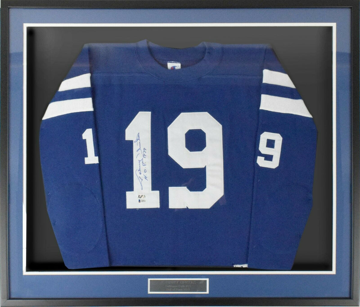 Johnny Unitas Signed Colts Custom Framed Cut Display with Jersey