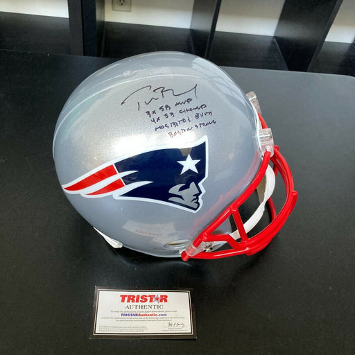 Tom Brady Super Bowl MVP Signed Heavily Inscribed Patriots Helmet Tristar COA