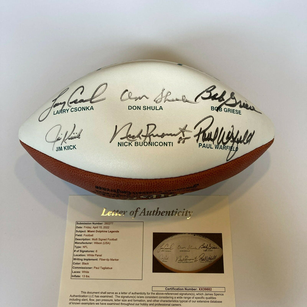 Miami Dolphins HOF Legends Signed Football Don Shula Larry Csonka JSA —  Showpieces Sports