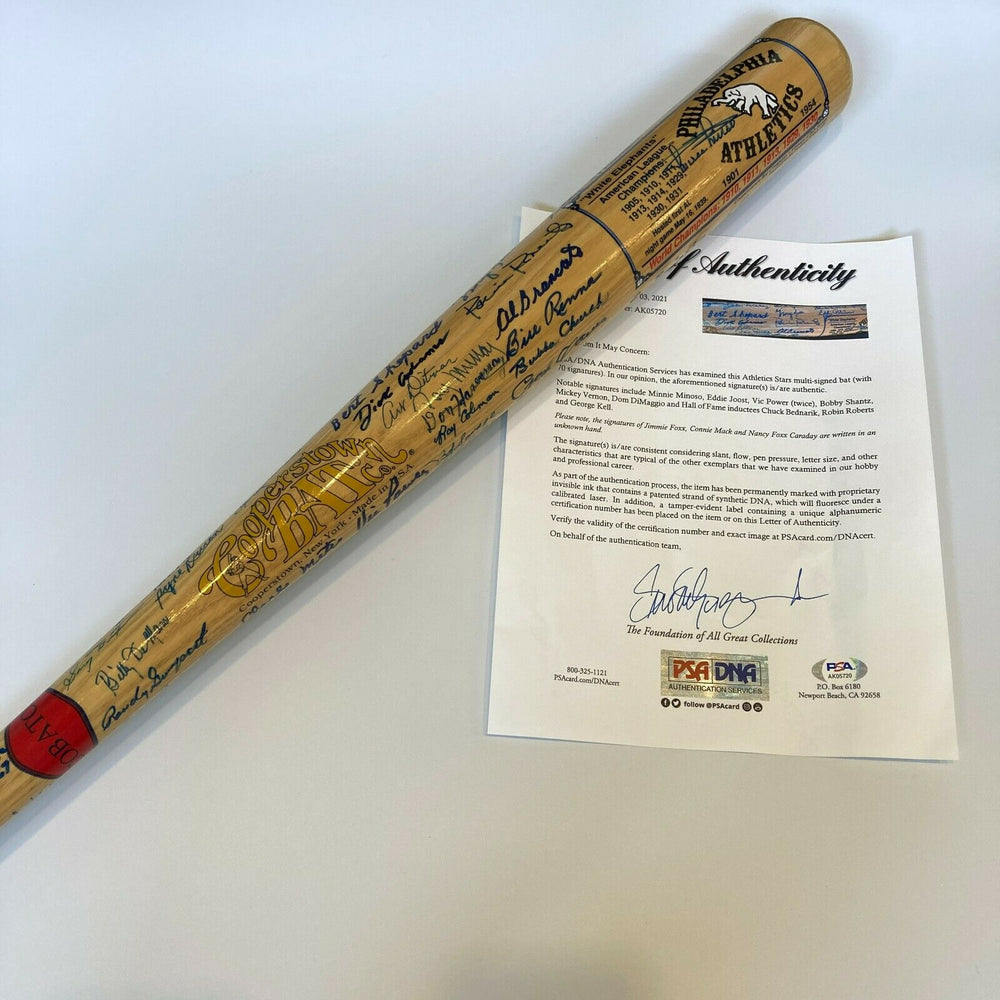 The Finest Philadelphia Athletics A's Legends Multi Signed Bat 70 Sigs PSA DNA