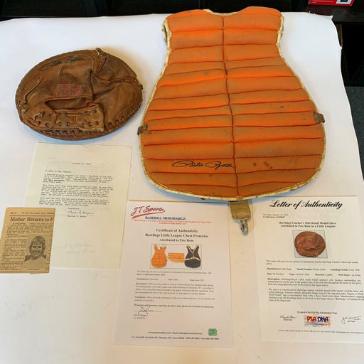 1950's Pete Rose Signed Game Used Little League Glove & Chest Protector PSA DNA