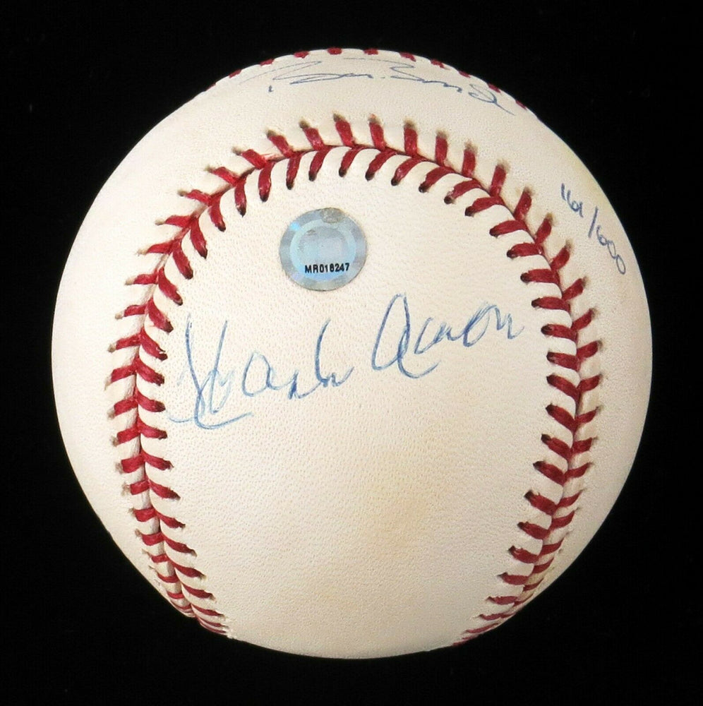 Willie Mays Hank Aaron & Barry Bonds Signed Major League Baseball Steiner Holo