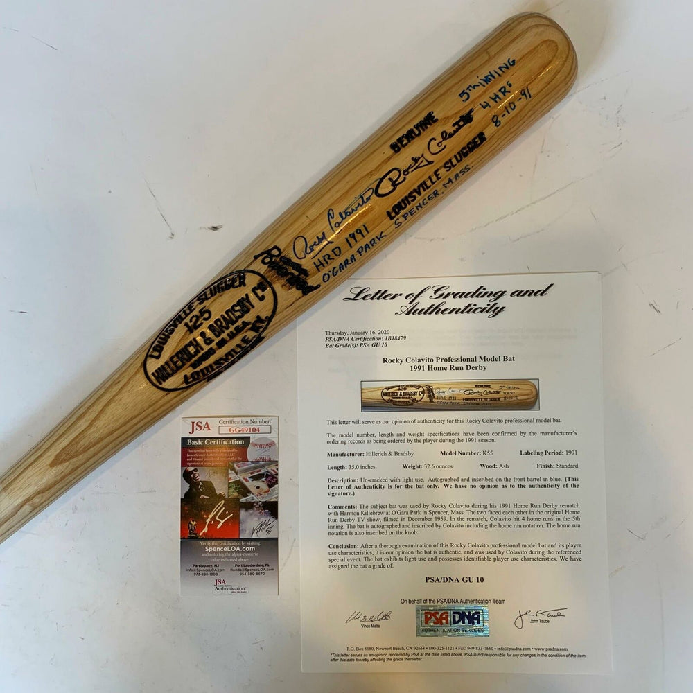 Rocky Colavito Signed Inscribed Home Run Derby Game Used Bat PSA DNA 10