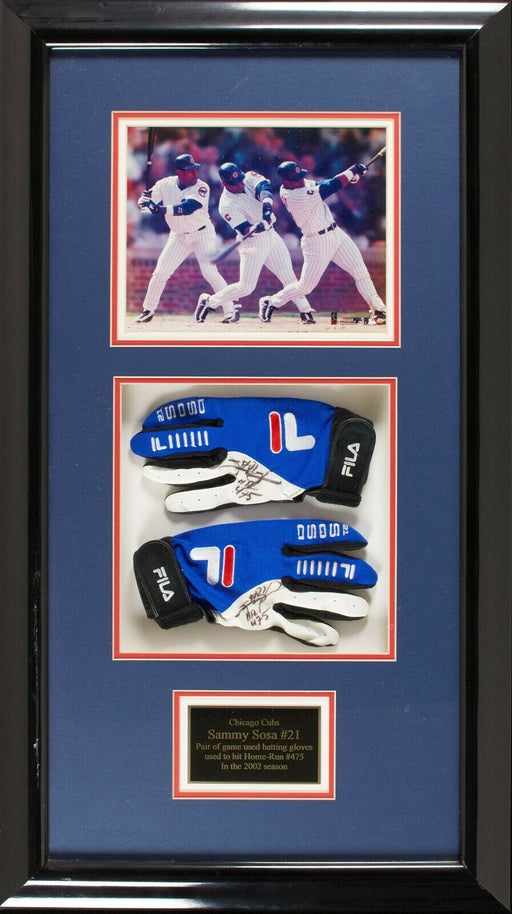 Sammy Sosa 475th Home Run Game-Used & Signed Batting Gloves Framed Beckett COA
