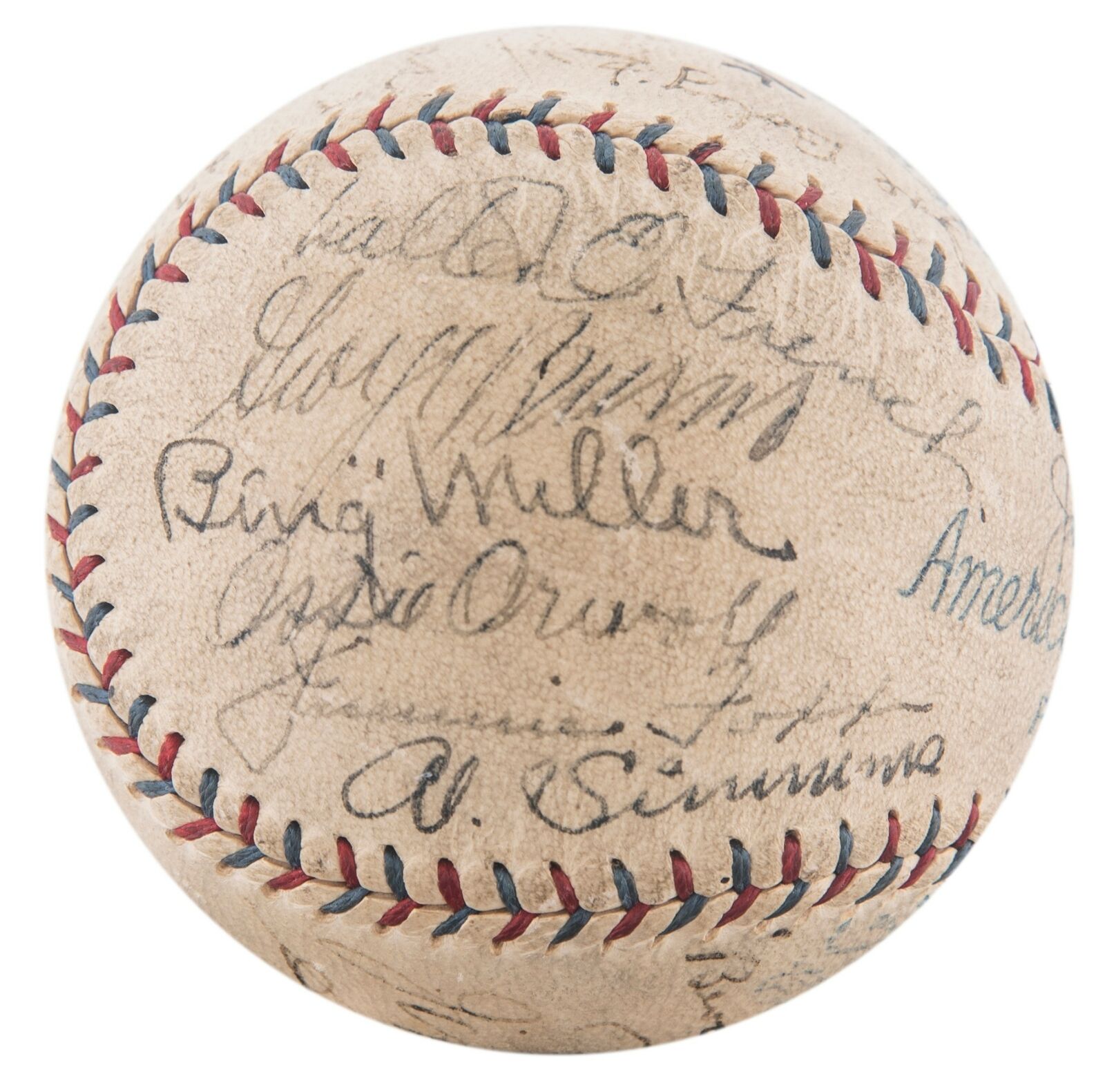 Babe Ruth Lou Gehrig Jimmie Foxx Signed 1920's Baseball JSA COA