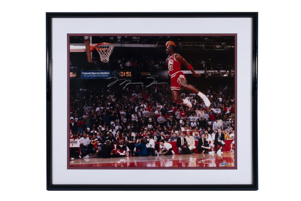 Michael Jordan Signed 1988 Slam Dunk Contest Iconic 16x20 Photo UDA Upper Deck