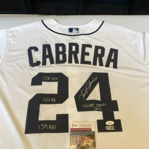Miguel Cabrera 2012 Triple Crown Signed STAT Detroit Tigers Jersey JSA COA