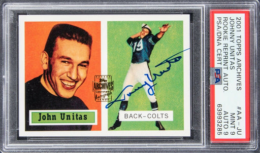 1957 Topps Johnny Unitas Signed Autographed RP Rookie RC PSA MINT 9